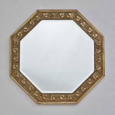 Antique Aesthetic Movement octagonal wall mirror, brass ivy, 1920`s English